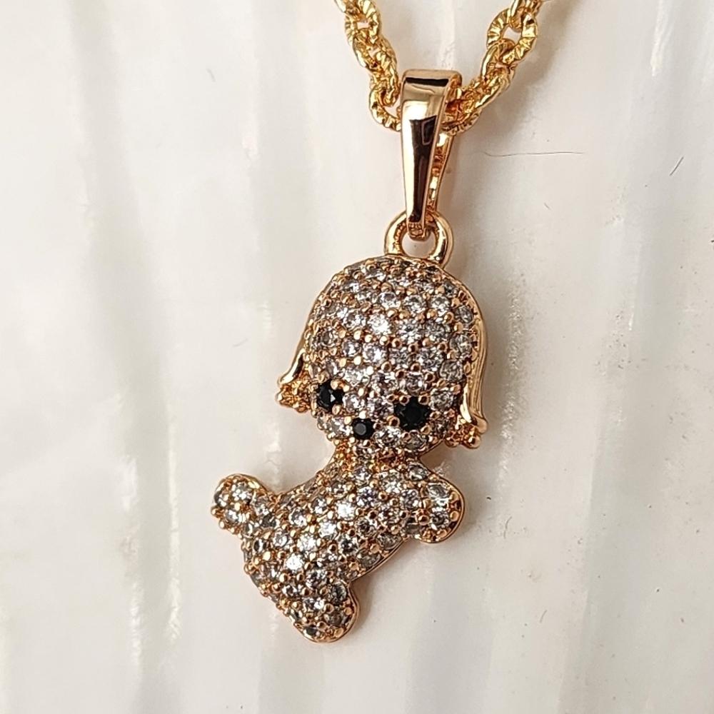 Rose Color Gold Filled Puppy Pendant CZ Crystal Stones